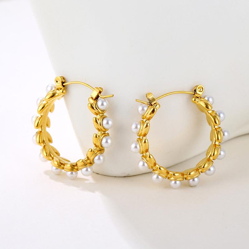 Elegant Pearl Zircon Earrings: Chic & High-End Stainless Steel Design for Women
