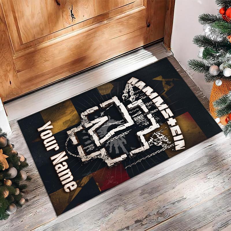 Rammstein Crystal Velvet Rug, Custom Name Text Personalized Non‑Slip Floor Mat for Home Decor Gift