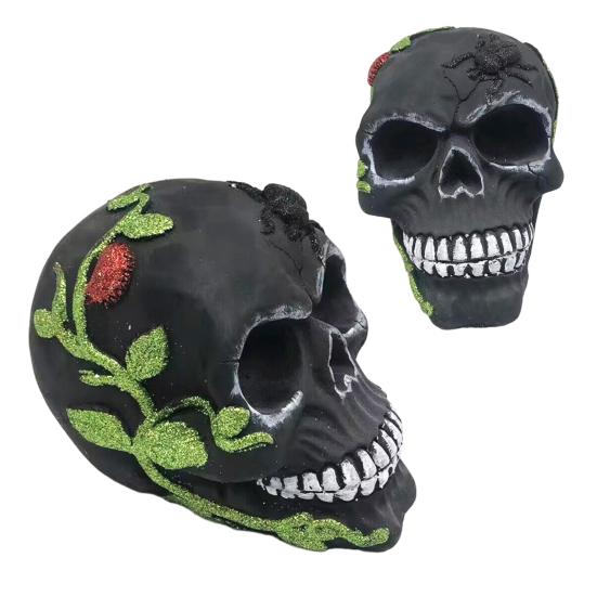 Day of The Dead Skull Statue Tabletop Floral Skull Figurine Halloween Human Skull Model for Home Decoration