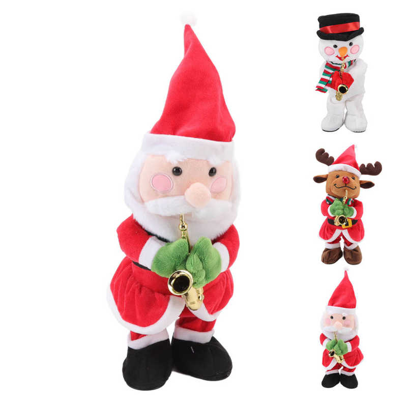 Bambola Decorazione Natalizia Musicale Elettrica 32X13cm Con 8 Canzoni Riproduzione Continua Danzante Cantante Luminosa Oscillante Peluche Regali