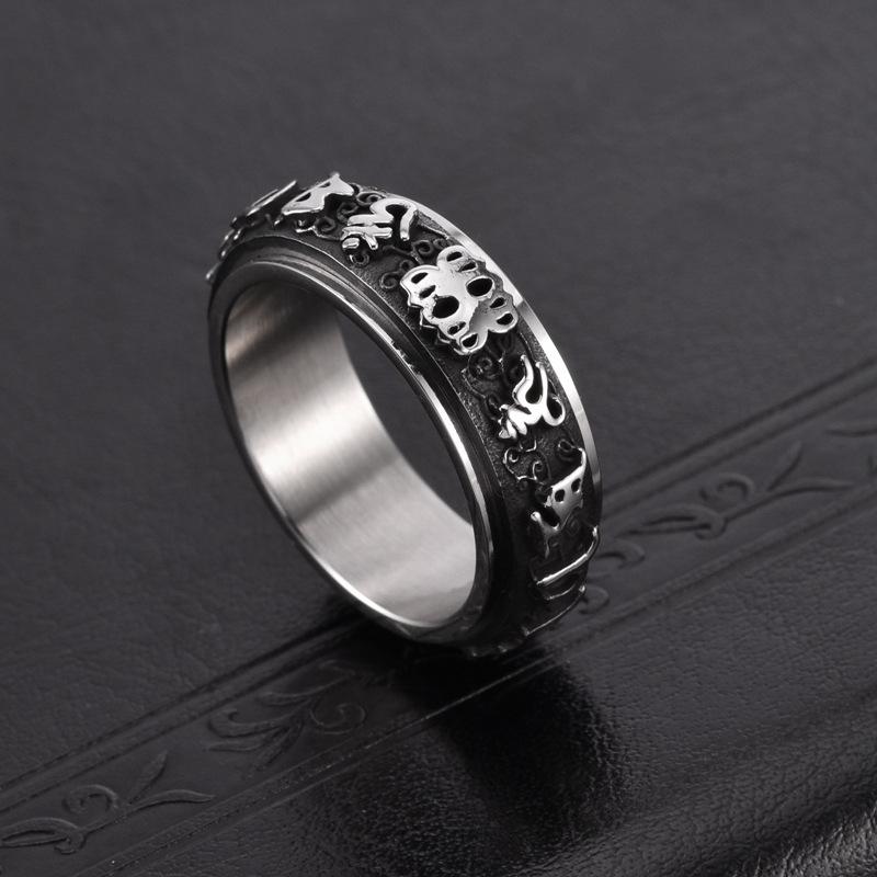 Men's Stainless Steel Six Word Mantra Rotatable Ring Vintage Jewelry