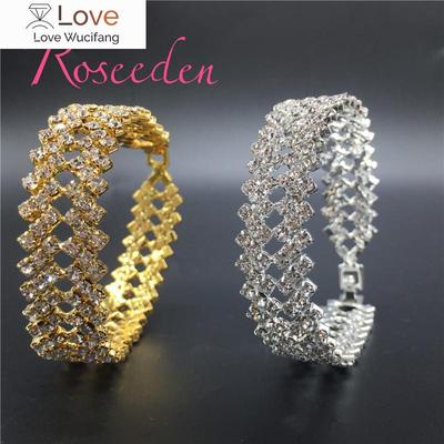 Charming Bride Wedding Bracelets For Women Crystal Jewelry Shiny Rhinestone Wide Fashion Bracelet Re693