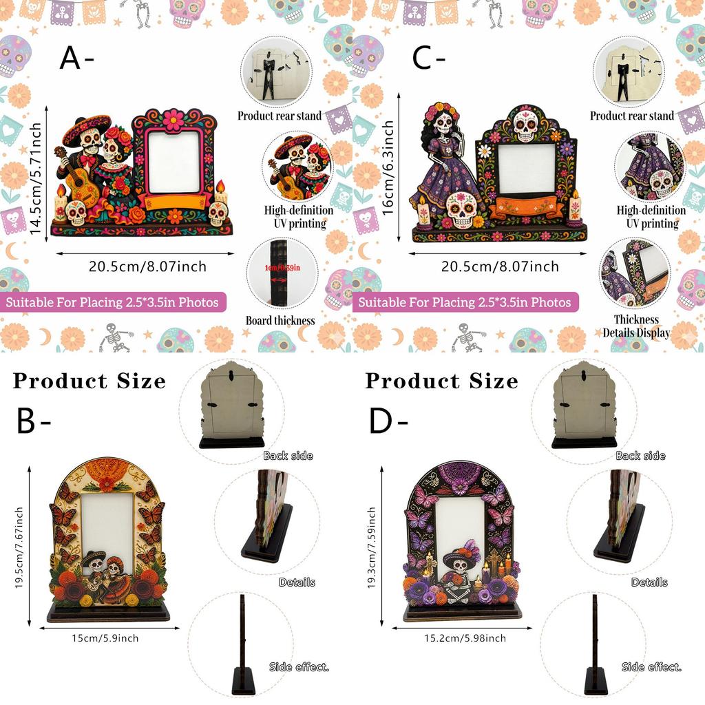 Spirit Of Day Of The Dead Wooden Picture Frame With Handcrafted Design For Memorials And Decor