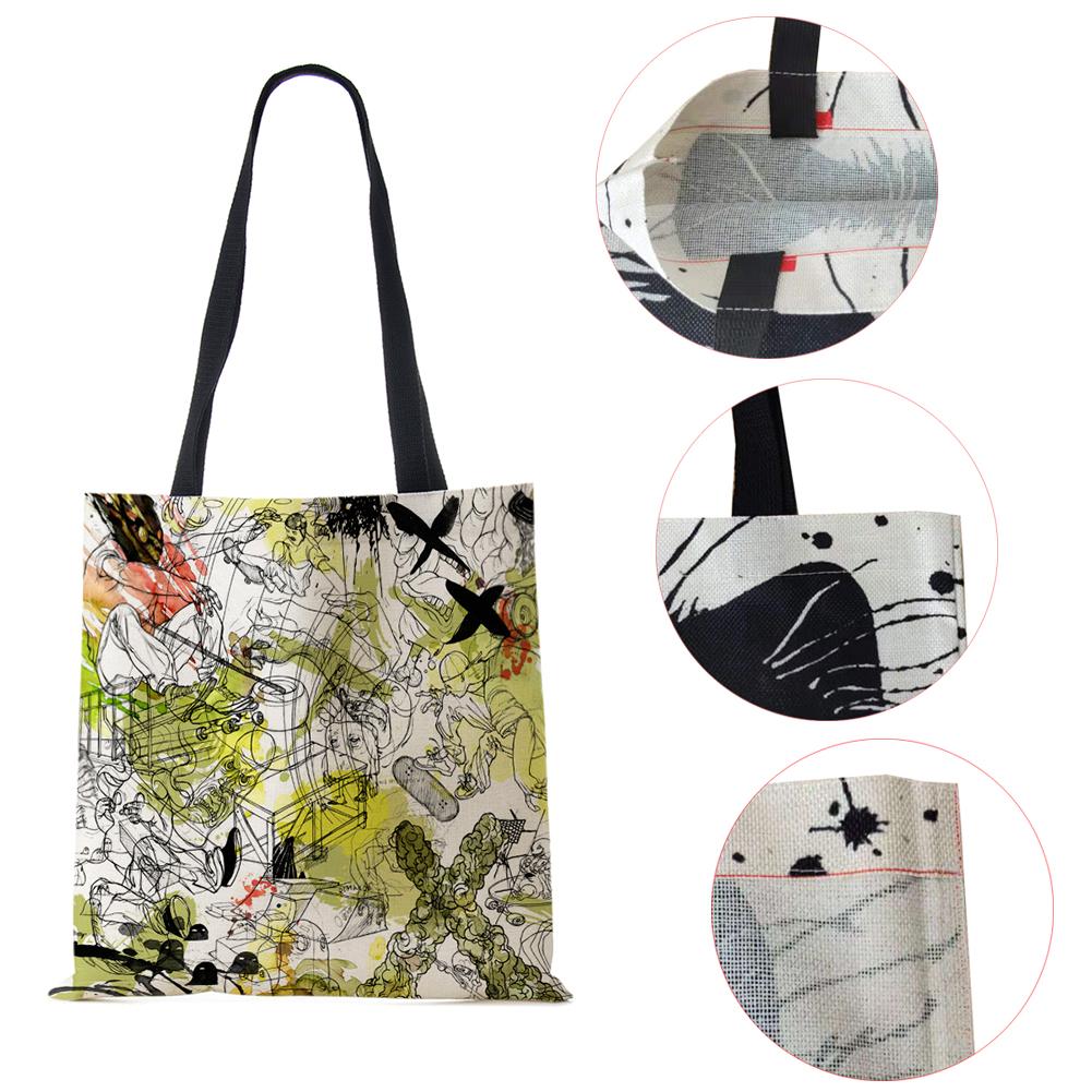 Abstract Print Casual Shoulder Bag Women Canvas Shopping Reusable Tote Bag 2022 Harajuku Travel School Book Beach Handbag CLE