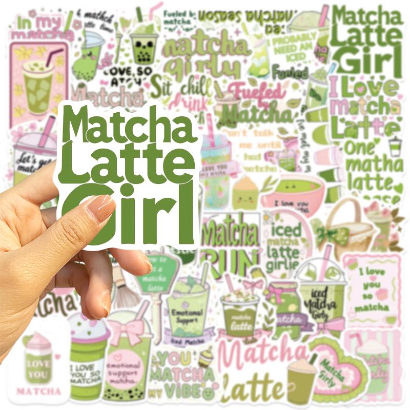 50 Stück Scrapbooking Handy Gepäck Skateboard Wasserdichte Aufkleber Niedliche Matcha Aufkleber Matcha Girly DIY Aufkleber