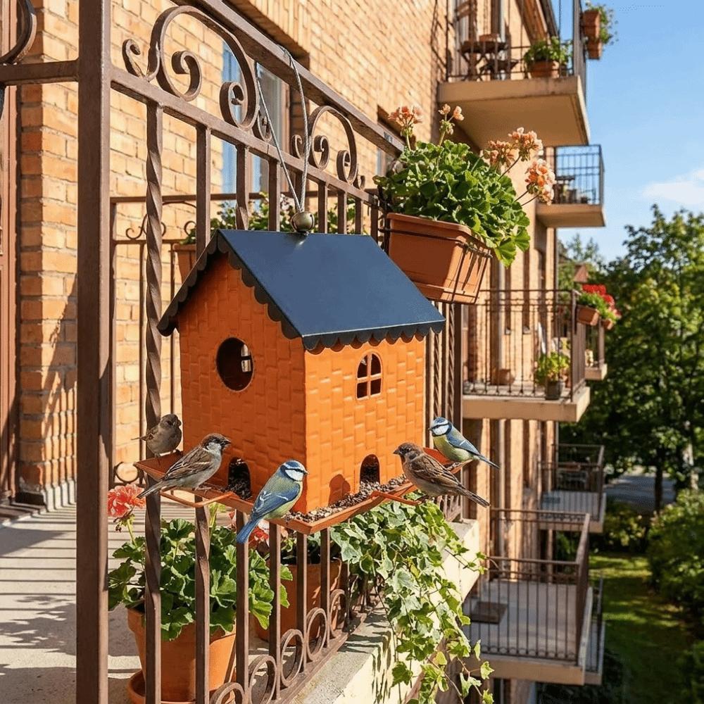 Large Capacity House Shape Bird Feeder Squirrel Proof Leak-Proof Bird Feeding Station Windproof Metal Hanging Bird Feeder