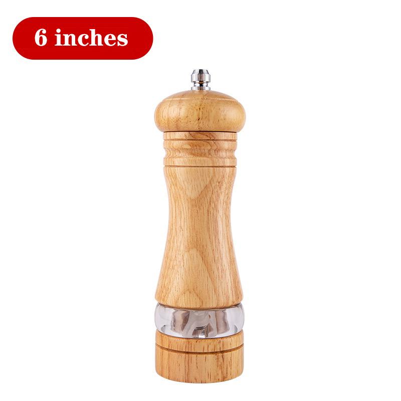 

6-дюймовая ручная мельница для перца из каучукового дерева, акрилового керамического сердечника, бутылка для измельчения свежемолотого перца и приправы