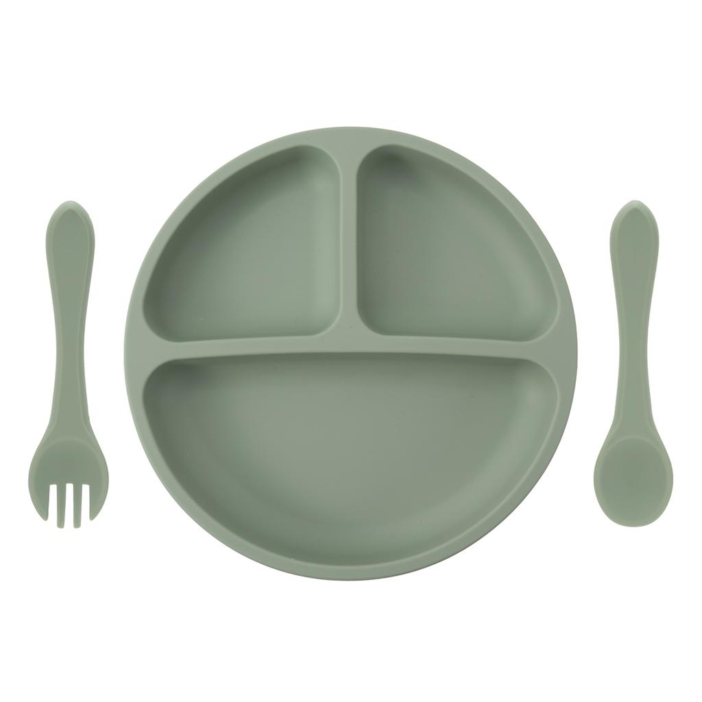 Color Kids 3PCS Baby Feeding Sucker Dishes Plate Set Silicone Tableware With Spoon Fork Training Utensils Children Dinnerware