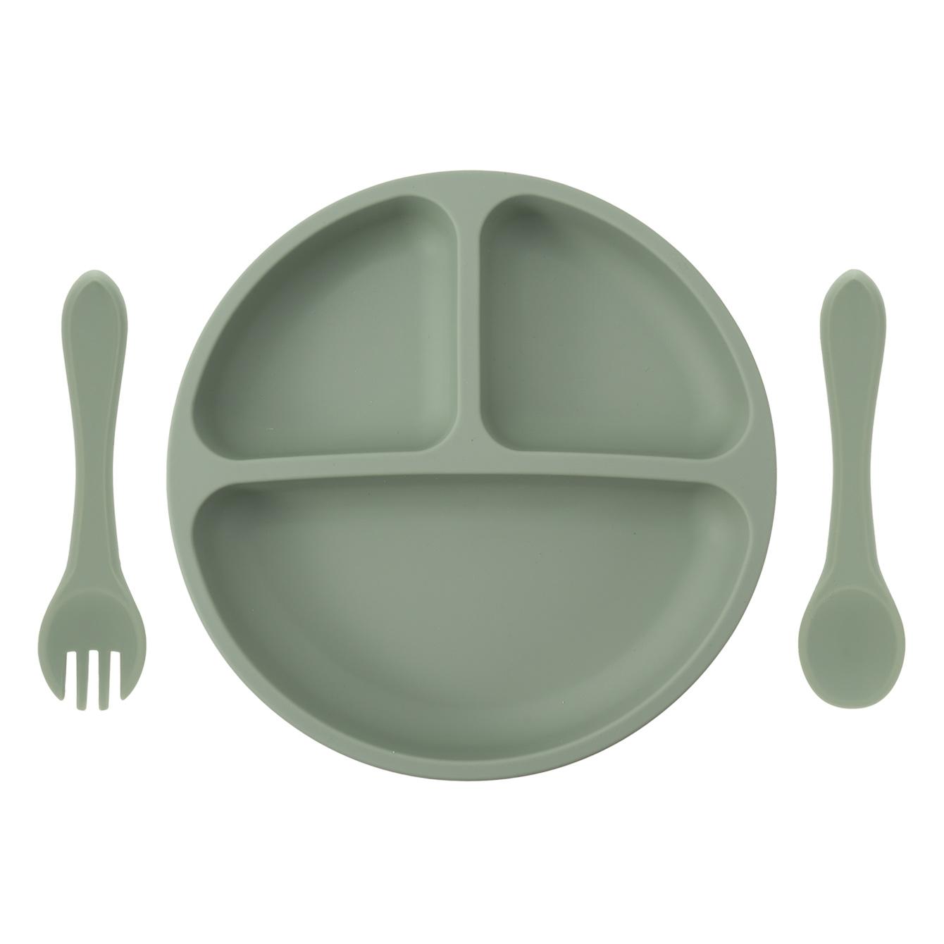 

Color Kids 3PCS Baby Feeding Sucker Dishes Plate Set Silicone Tableware With Spoon Fork Training Utensils Children Dinnerware