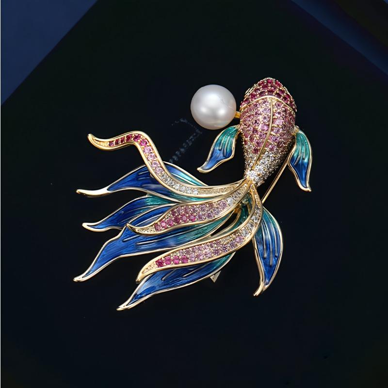 Pearl Koi Brooch, Elegant Goldfish Brooch, Niche Luxury Design Pin