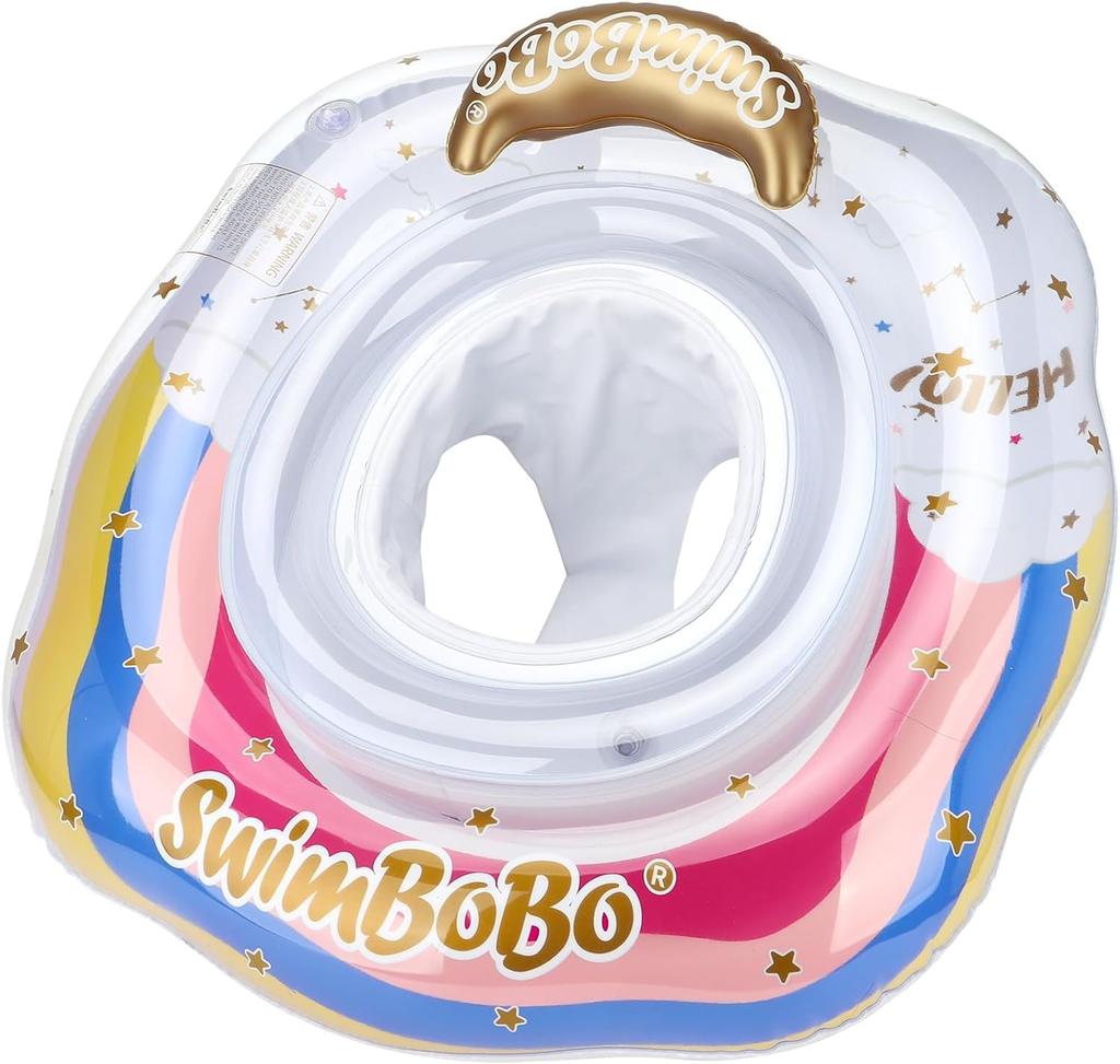 Baby Float with Foot Hole, Cute Rainbow Design, Perfect for Pool and Bathtime Fun, Ages 3 Months - 6 Years (Pink)