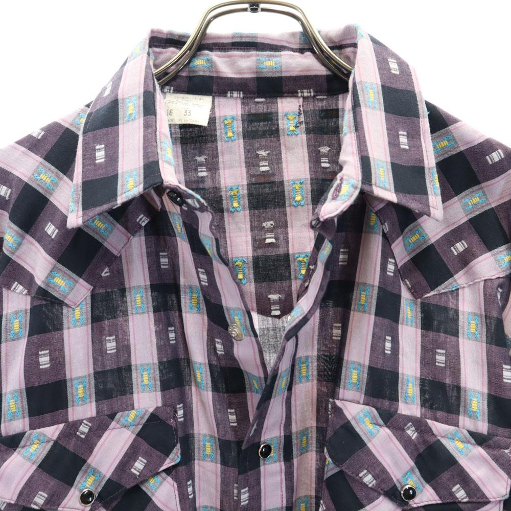 PERMANENT PRESS 70s 80s Made in USA Vintage Check Pattern Long sleeve Western shirt Men's Used