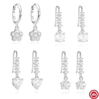 Fashion S925 Sterling Silver Five-Petaled Flower Love Star Diamond-Encrusted Earrings Daily Matching Earrings Earrings
