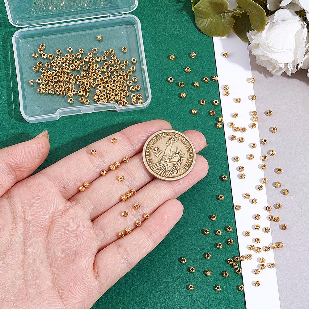 250Pcs Corrugated Brass Beads, Long-Lasting Plated, Spiral Round, Nickel Free, Real 18K Gold Plated, 3x2.5mm, Hole: 1.2mm