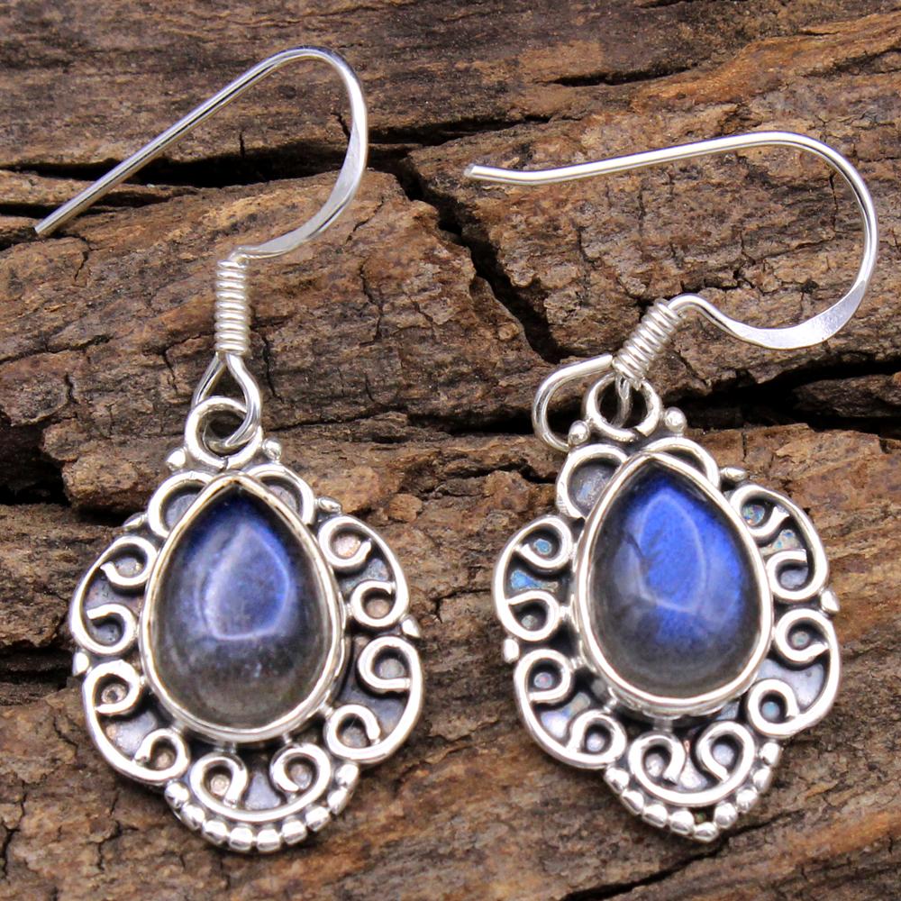 

Labradorite Gemstone Handmade 925 Sterling Silver Women Earring синій