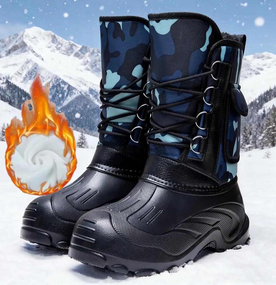 

Мужские зимние ботинки на платформе, мужские зимние ботинки, теплые, с толстым плюшем, водонепроницаемые, для улицы, для рыбалки, рабочие ботинки, большие размеры 40-46 46 синий