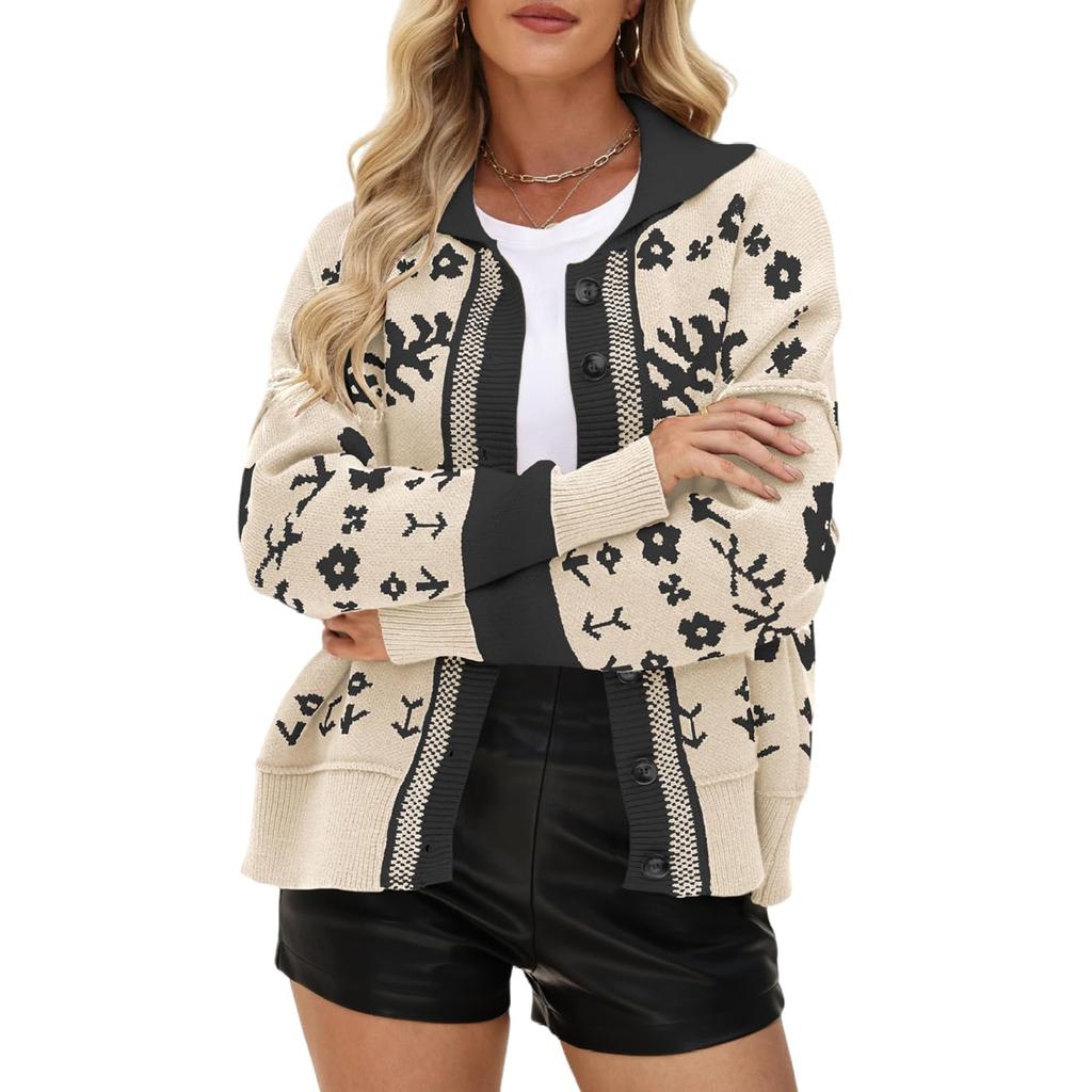 Women's Square Neck Button-Up Sweater Fashionable Loose-Fit Knit Cardigan Fuzzy Warm Coat