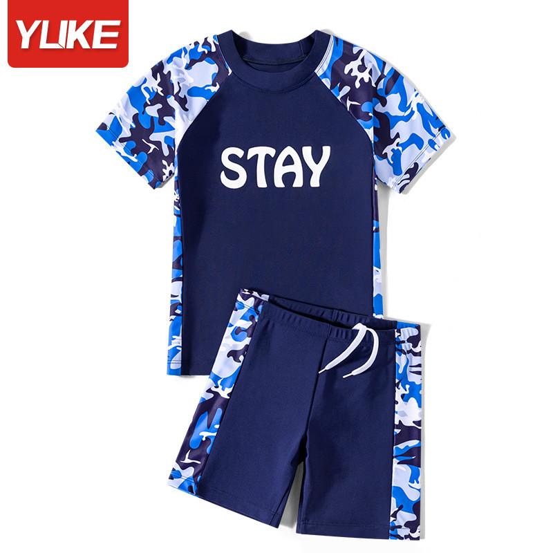 Navy Kids Swimsuit With Polyester Fabric For Water Sports And Sun Protection For Boys And Girls