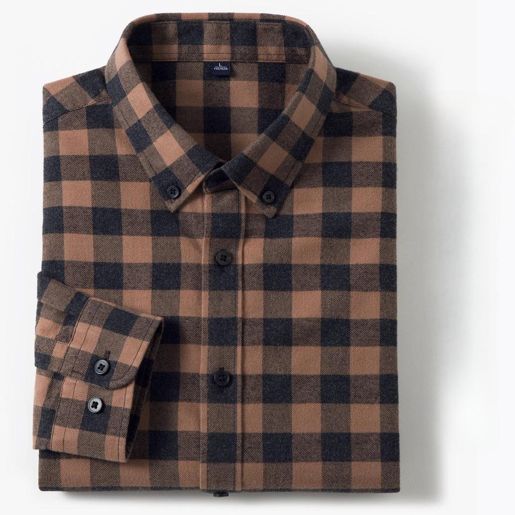 New In Shirt Plaid 100%cotton Brushed Long Sleeve Shirts for Men Slim Fit Casual Tops Hight Quality Designer Vintage Clothes