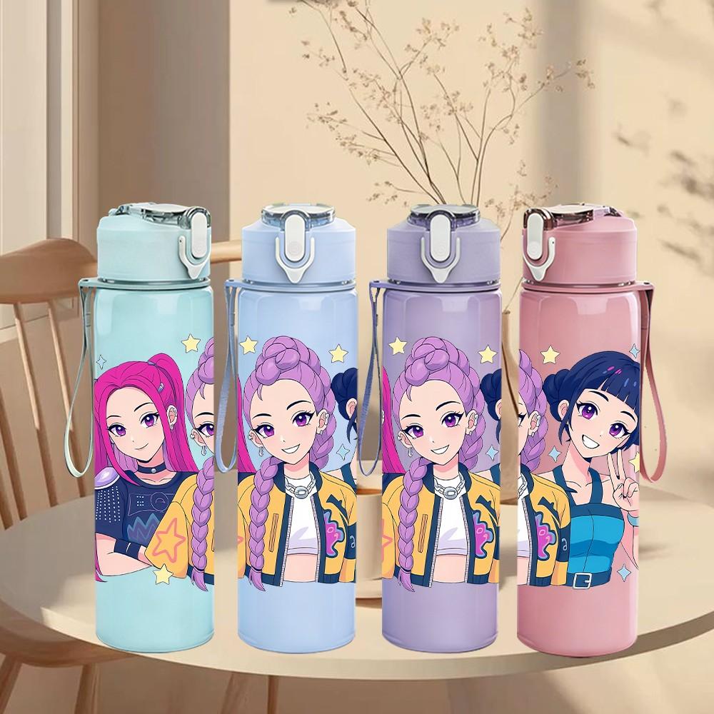 1PC Colorful Girls Character Pattern 750ml Color Plastic Sports Water Bottle Leakproof Flip Straw Lid Suitable for Sports Office Home Use