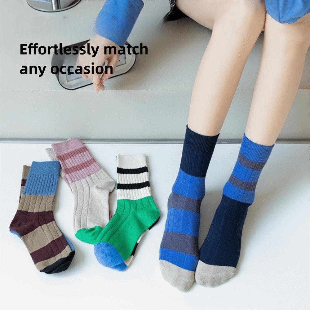 A Pair Stripes Mid Tube Socks Warm Womens Crew Socks Durable Long Socks  for Women