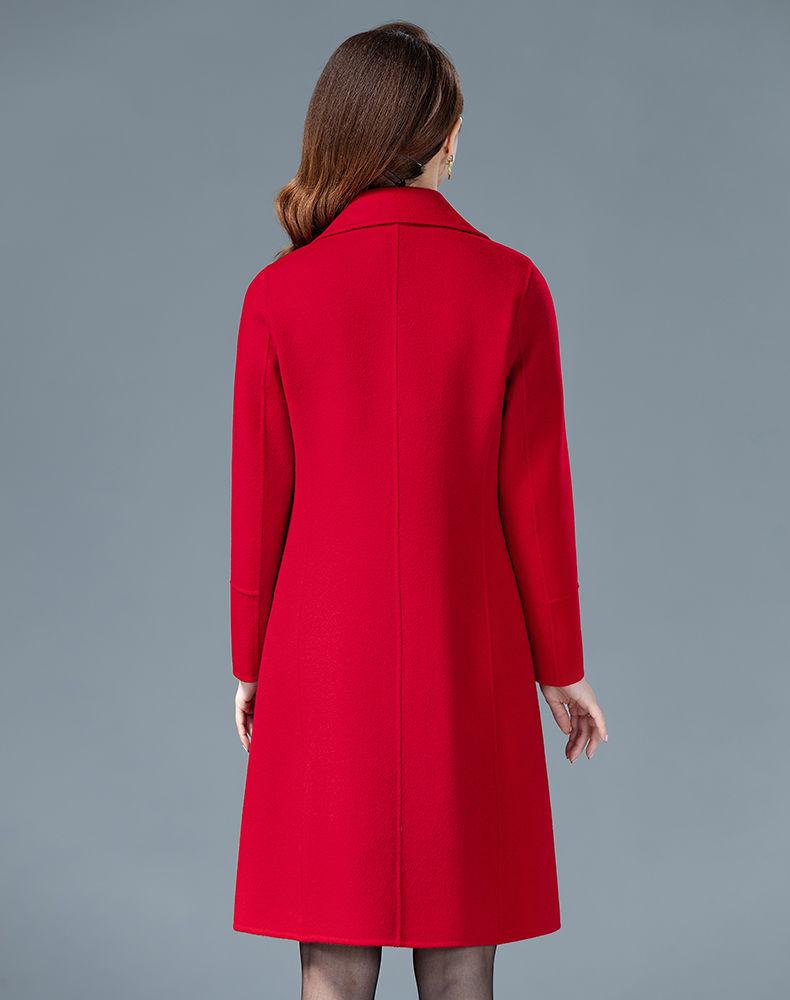 Jujube Red Double-Sided Wool Blend Coat - Women's Mid-Length Slim Fit for Autumn and Winter