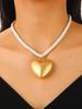 Exaggerated Heart Pearl Necklace with Irregular Hollow Design for Women