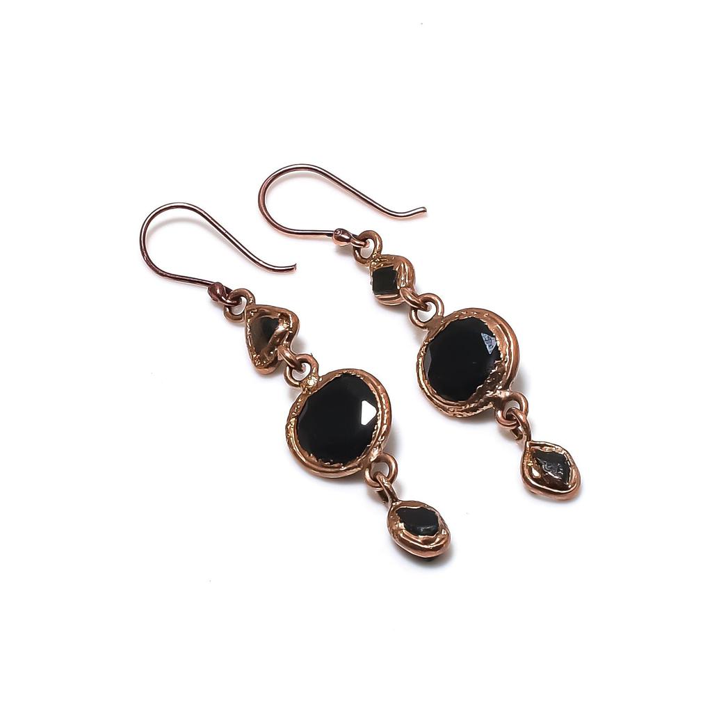 Black Spinel Earrings, Copper Electroformed Earrings Handmade Gemstone Jewelry, Gifts For Wife Brand New Earrings