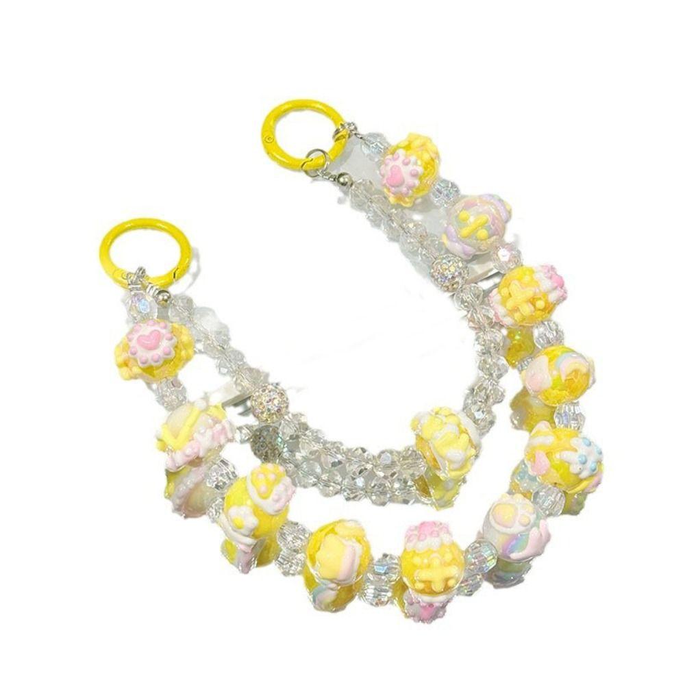 

Double Chain Mobile Phone Strap Beaded Phone Lanyard Cute Bag Pendant Keychain жовтий