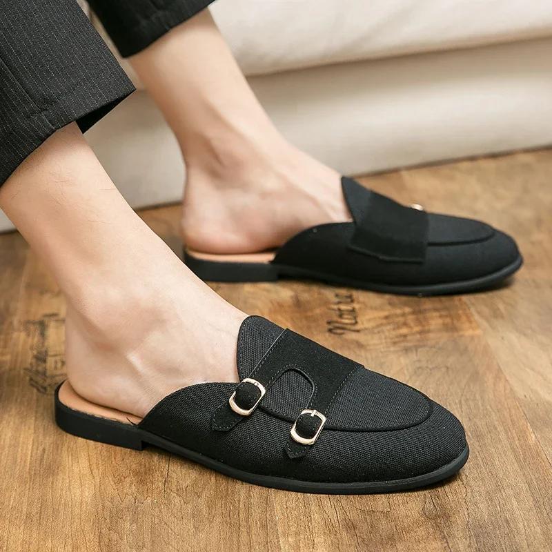 Men Half Slipper Shoes for Men Rhinestone Luxury Loafers Man Male Fashion Casual Shoes Mules