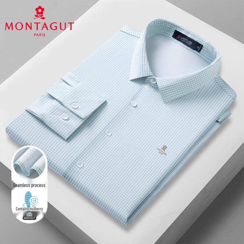 MONTAGUT Men s Silk Blend Plaid Long-Sleeve Business Shirt 54