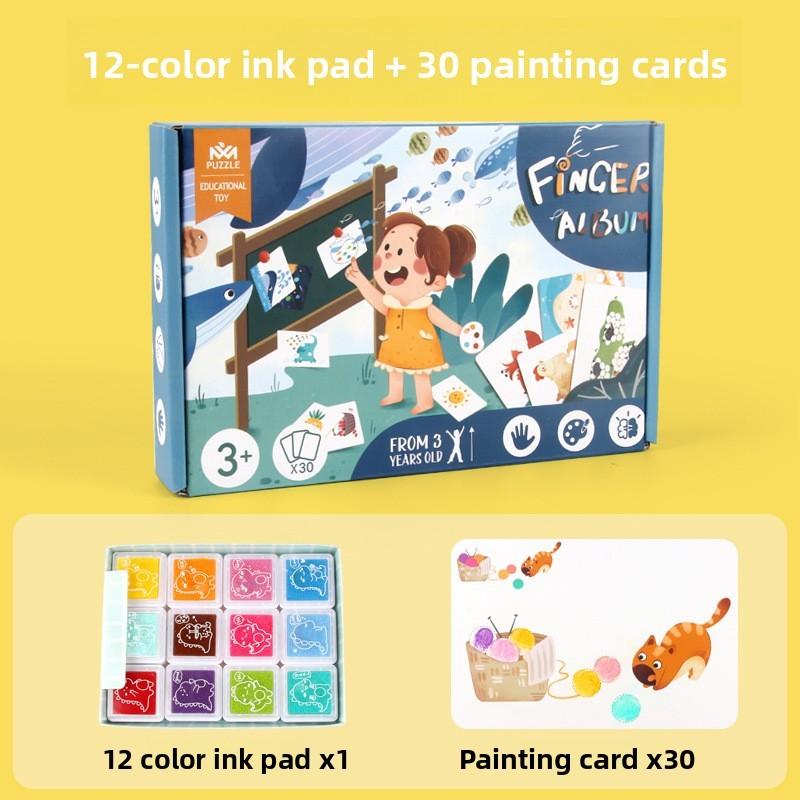 Kids Painting Fingerprint Kit With Ink Pads Drawing Cards For Education Early