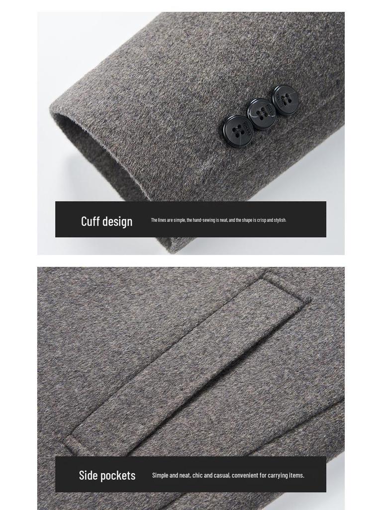 Men's Winter Woolen Overcoat with Detachable Down Liner, Double-Faced Wool, Regular Lapel for Middle-Aged Men.