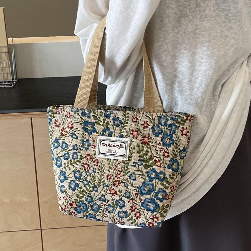 

2025 Large Floral Canvas Shoulder Tote - Creative, Cute & Insulated Lunch Bag