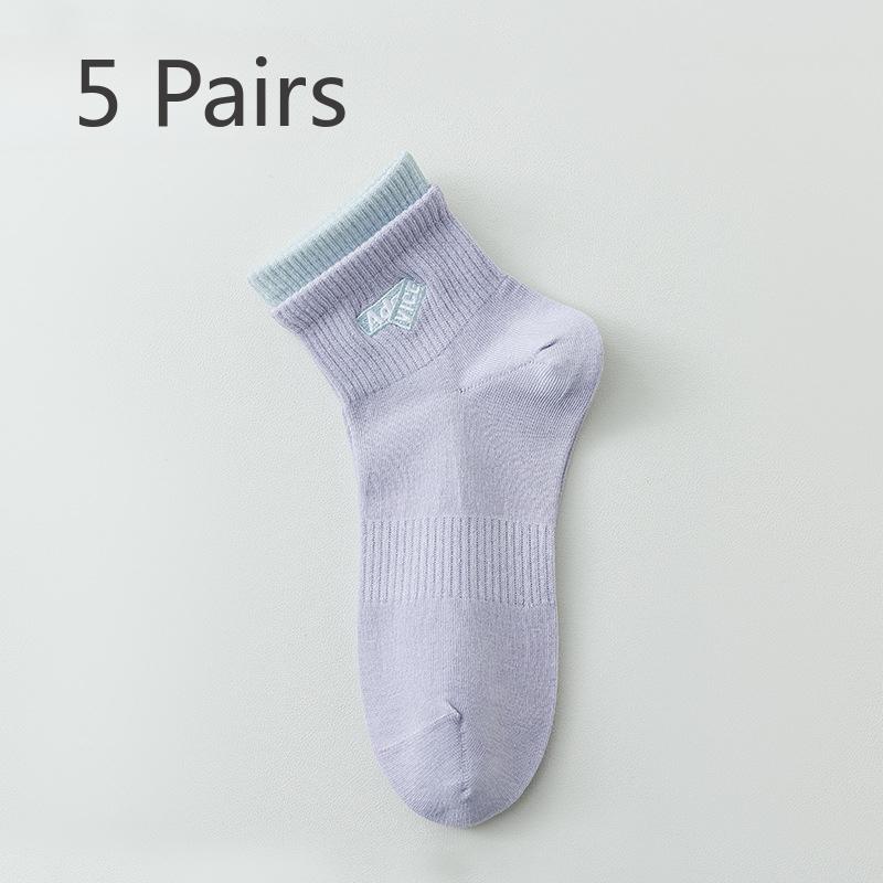 

5 пар носков женские летние простые модели с высокой ценностью летние хлопковые носки женские короткие 5 pairs фиолетовый