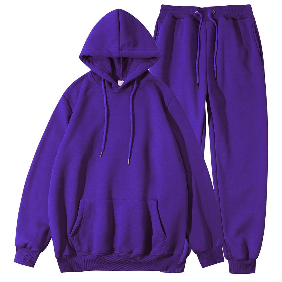 Two-piece Set Ribbed Round Neck Color-Mix Long Sleeve Solid Color Hoodie + Pocketed Trousers Sweatshirt main image 0