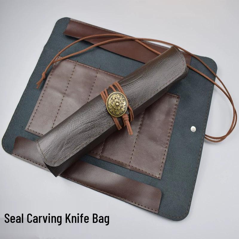 Seal & Stone Carving Knife Leather Sheath Roll-Up Case