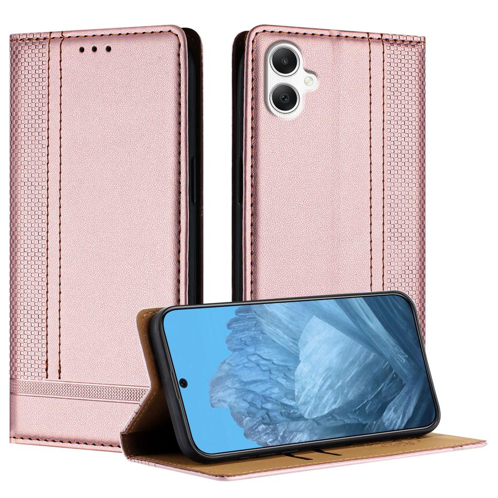 For Samsung Galaxy A07 Case L-Shaped Grid Pattern Leather Stand Phone Cover with Card Slots