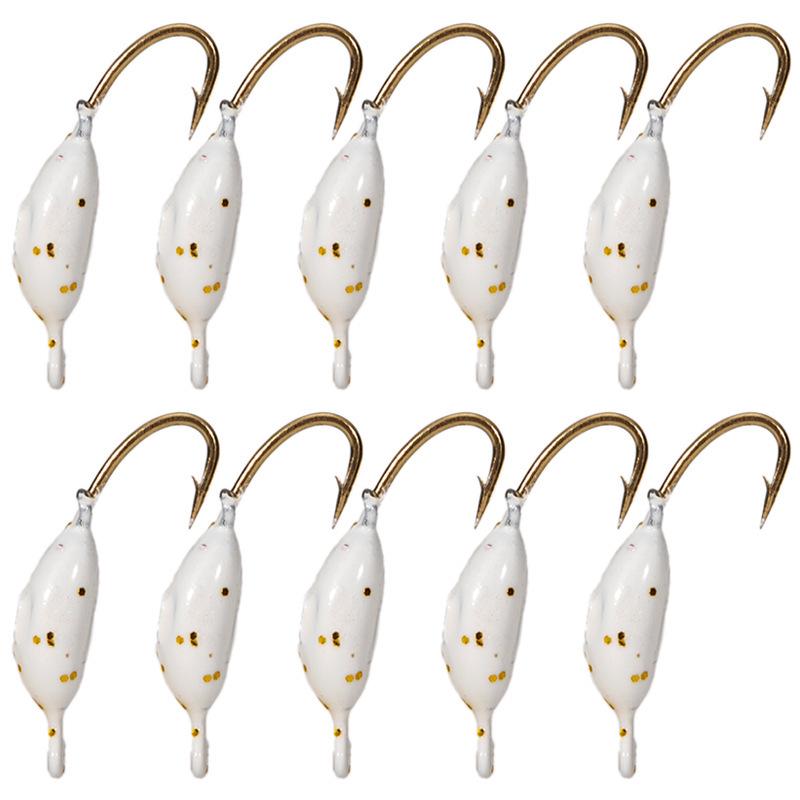 Winter Barbed Mini Lure: Long Body Ice Fishing Hook with Colored Lead Head and Upward Facing Design