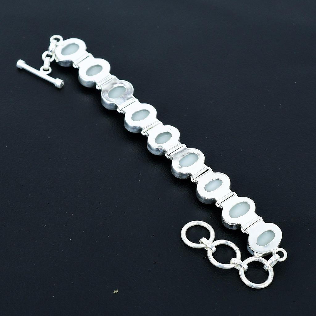 Blue Opal Bracelet 925 Sterling Silver Bracelet Adjustable Chain Bracelet Handmade Boho Bracelet Blue Opal Gemstone Jewelry Engagement Gifts