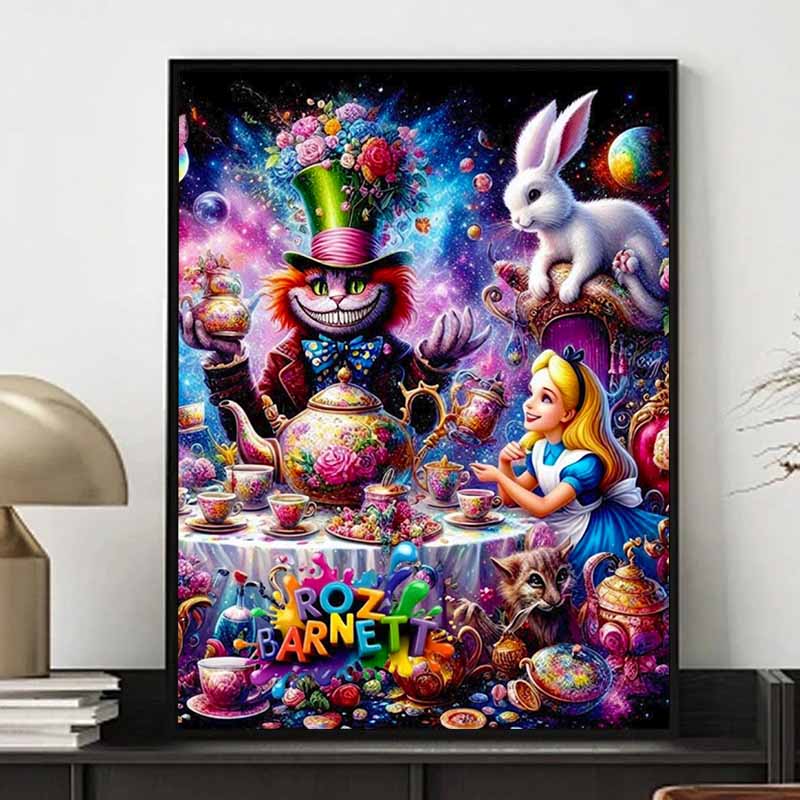 Disney 5D DIY Diamond Painting Alice in Wonderland Mad Hatter Tea Party Psychedelic Illustration Embroidered Mosaic Cross Stitch Home Decor Gift Craft