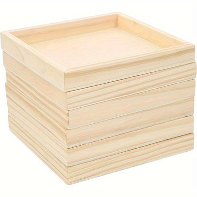 2pcs Natural Wood Craft Trays for Six-Sided Painting - Single Tray Set, No Artwork Included, Perfect for DIY Projects