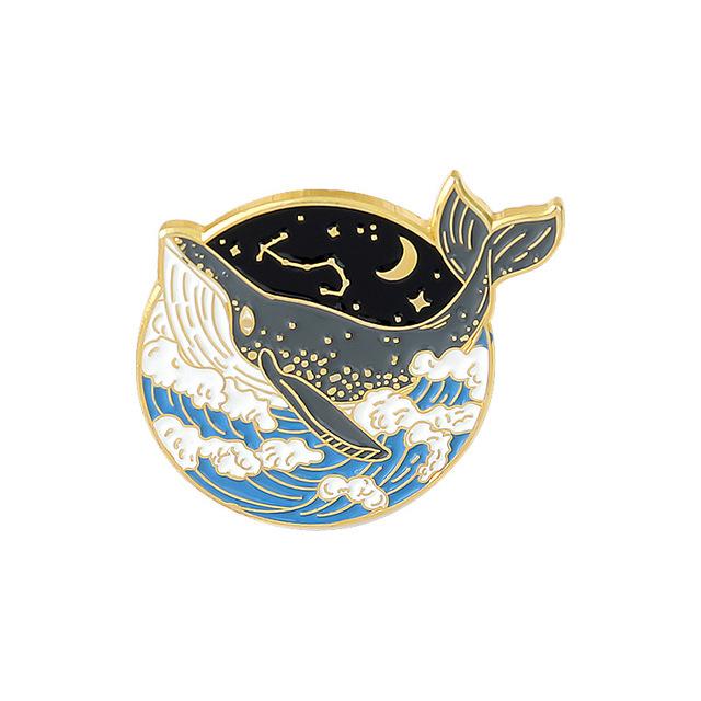 Ocean Sailing Adventure Brooch Cartoon Animal Whale Brooch Whale Space Travel Brooch Creative Backpack Badge Enamel Pins