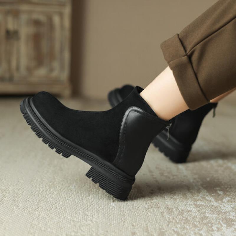 Herbst- und Winter-Plateau-Martin-Stiefel für Damen, mittelhoch, rutschfest, bequeme Damenstiefel, koreanische Version, Reißverschluss hinten, Lederstiefel, neu, mittelb