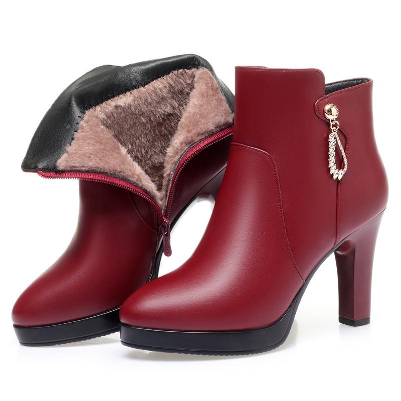 Модные женские ботинки Осенние ботильоны для женщин Тонкий каблук Молния Зимняя платформа Плюшевые женские ботинки Женская обувь на высоком каблуке 34 4670₽