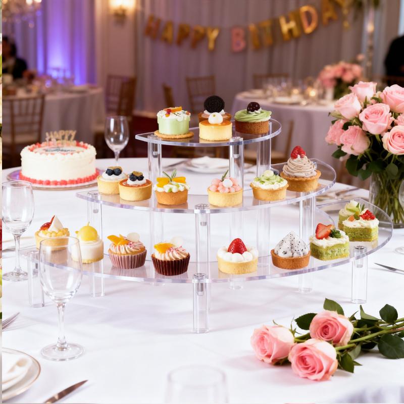 1 Set Rialzi Espositori in Acrilico a 3 Livelli Forma Mezza Luna Trasparenti in Acrilico per Cibo Espositore per Stand Matrimonio Cibo Dolci Cosmetici Festa
