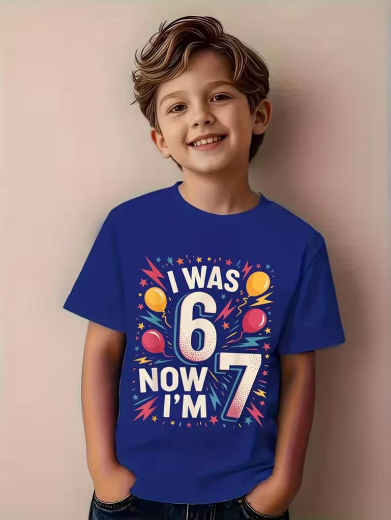 Funny Six Seven 67 Meme T-Shirt for Kids 7 Years Old Birthday Party Gifts Summer Short Sleeve Tees Crew Neck Children's Clothing