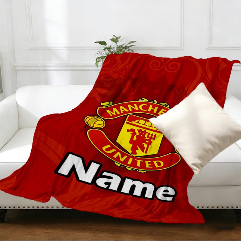 Custom Name Personalized Manchester Football F.C Print Blankets, Home Decor, Bedroom, Sofa, Camping, Couch, Gifts for Birthday Christmas