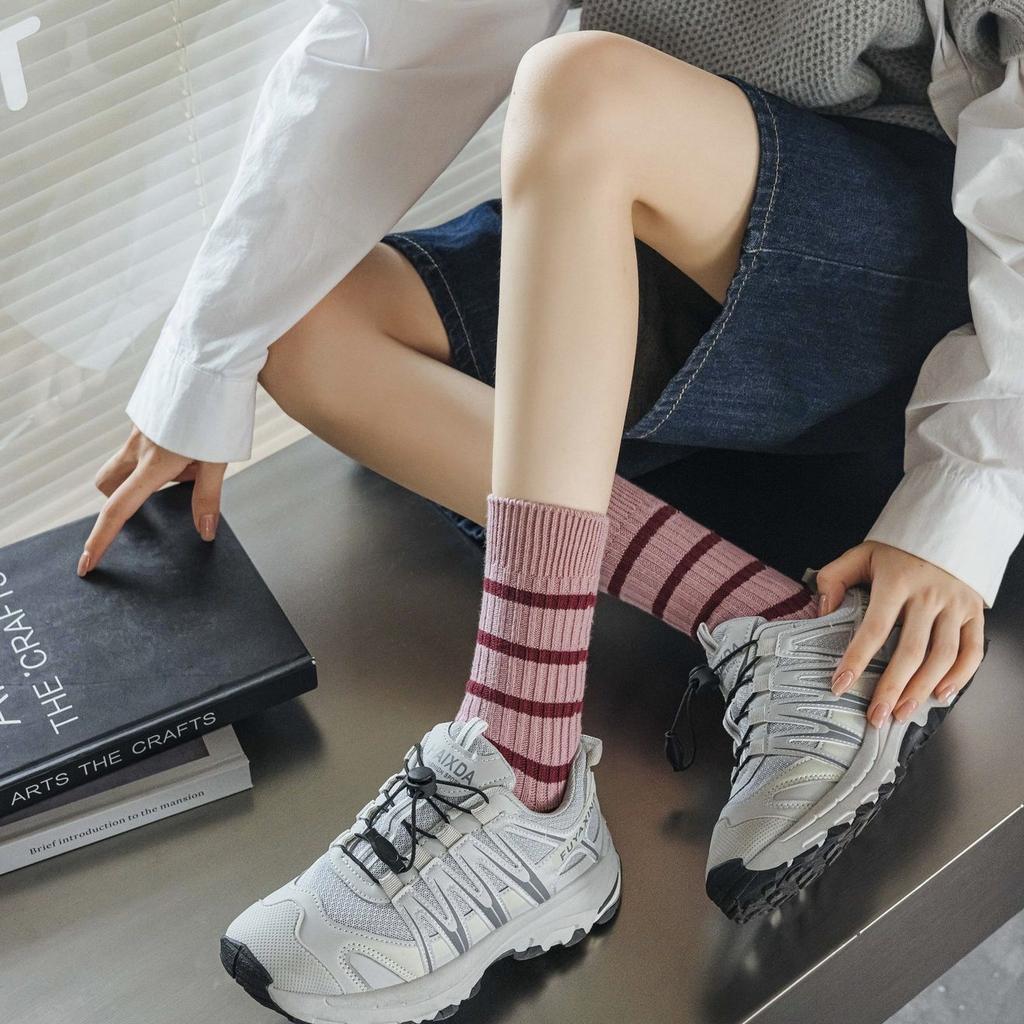 Socks Thick Needle Thick Thread Contrasting Striped Socks Retro Medium Tube Socks Shark Pants Socks