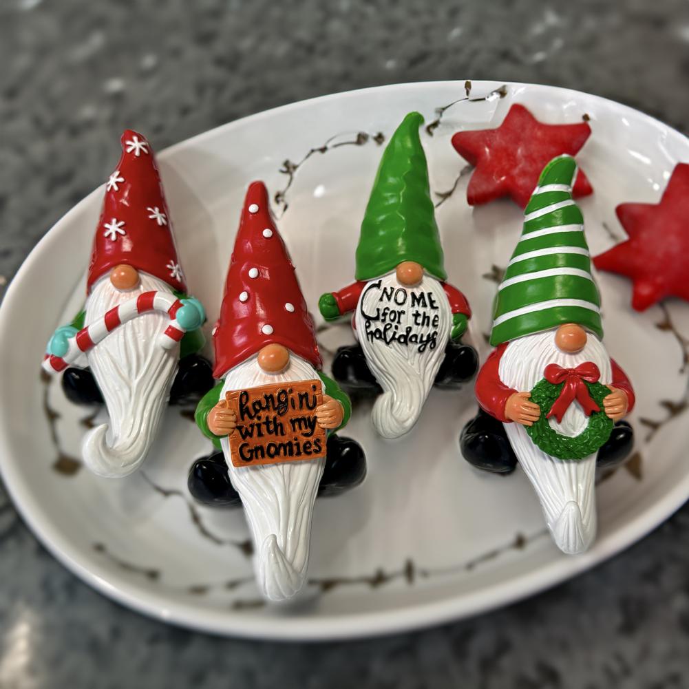 Small Gnome Statue Whimsical Christmas Gnome Figurine Resin Statue Ornament for Home Office Decor Cartoon Sitting Faceless Dwarf